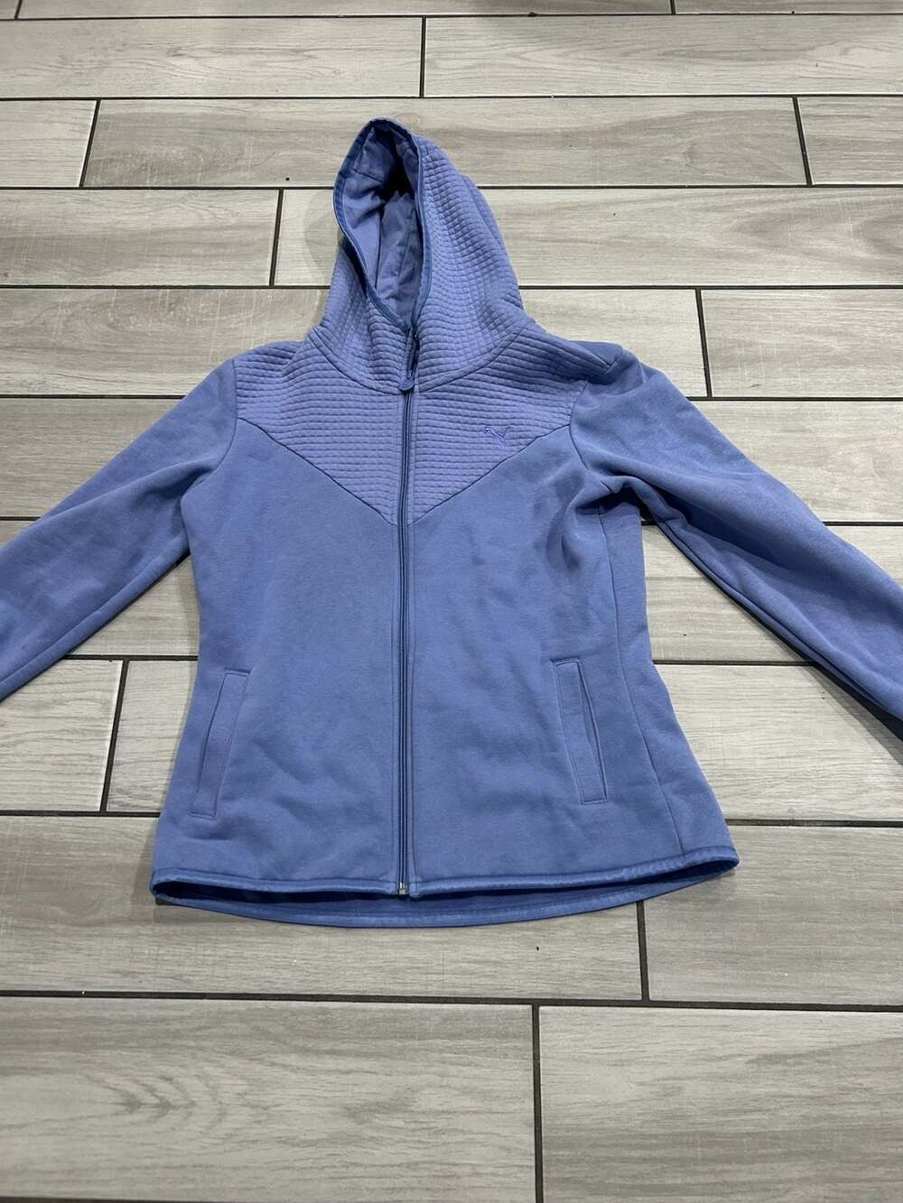 Woman’s Puma Full Zip Quilted Hooded Sweatshirt Size XL Blue